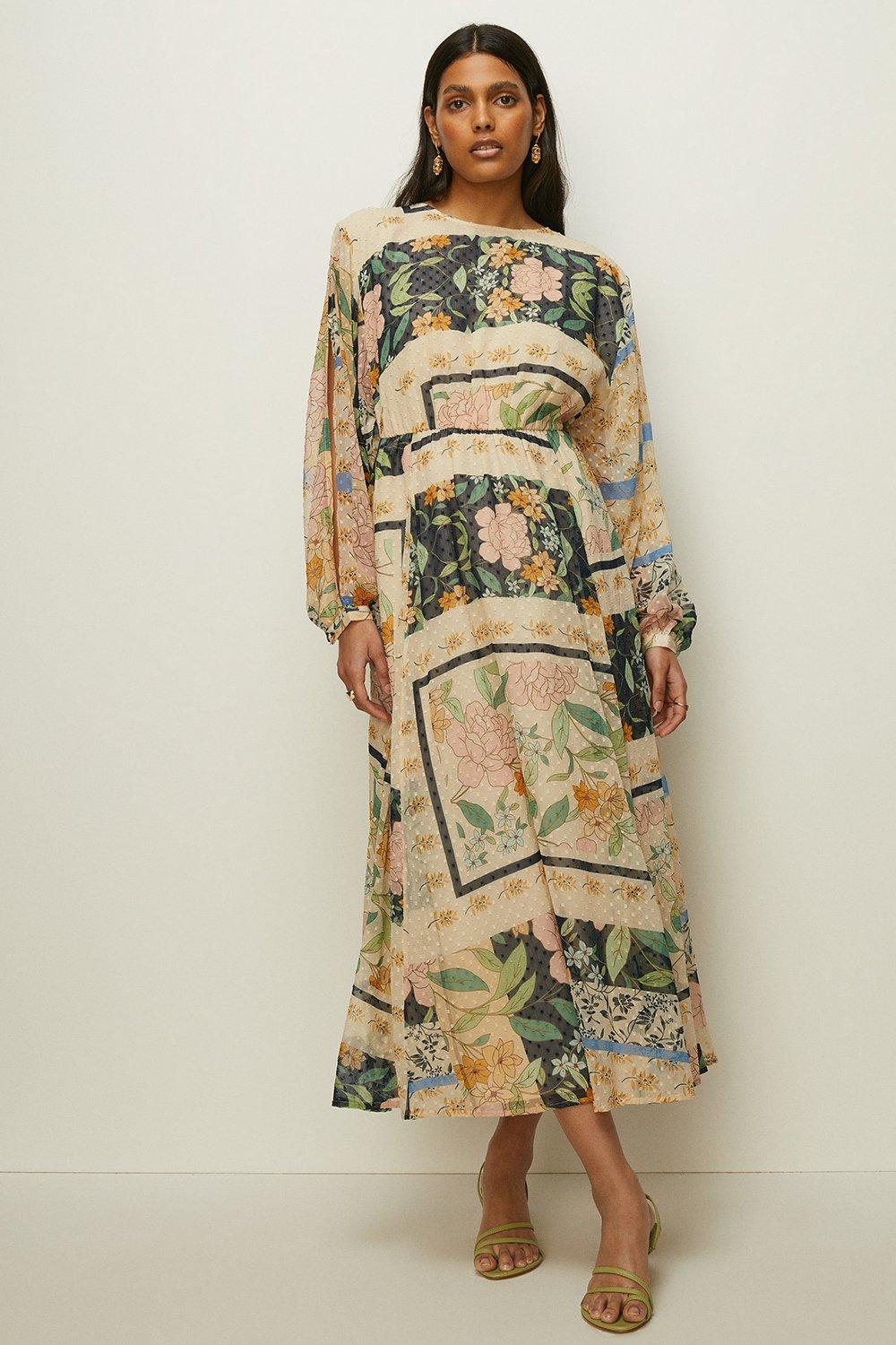 Border Printed Dobby Chiffon Midi Dress ...